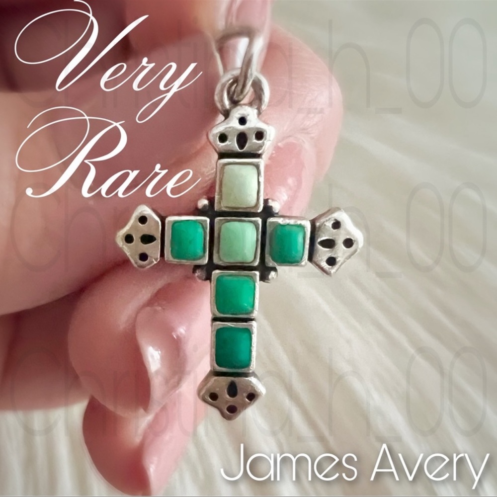RARE James Avery Mosaic tile pendant or large charm greens silver cross